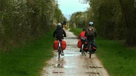 Riding along a very wet Greenway cycle path, Stratford-Upon-Avon, after a late departure from Stratford