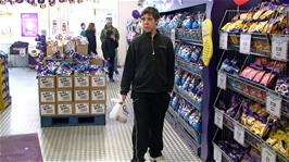 Callum in the Cadbury's outlet store at Clarks Village