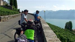 Spectacular views to Lake Geneva from our cycle route at Rte de la Petite Corniche, Lutry, 8.1 miles into the ride
