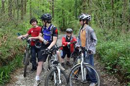 Lawrence, Ash, John and Will at the bottom of the "Slalom" track in Hembury Woods - new photo for 2024