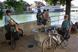 The group by the River Aare opposite the hostel entrance