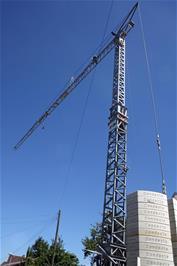 Example of a typical crane designed for home use, here used for a luxury new build on Underdorfstrasse, Mörigen