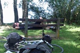 Ash takes a much-needed rest in the shade at our lunch stop by Lake Neuchâtel near Yvonand, 21.1 miles into the ride with 35 miles still to go!