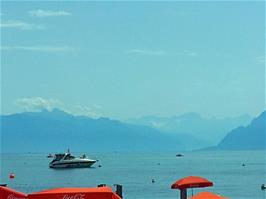 The Swiss Alps visible across Lake Geneva from Place du Vieux-Port, Ouchy
