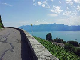 Spectacular views to Lake Geneva from our cycle route at Rte de la Petite Corniche, Lutry, 8.1 miles into the ride