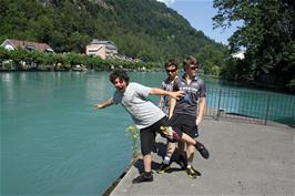 Lawrence, Will and Ash by the HEP station on the River Aare, Interlaken