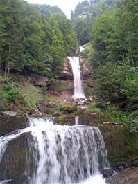 Giessbach Falls, as viewed from Route 9, 14.7 miles into the ride