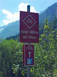 A second worrying warning sign at Innertkirchen as we start climbing again, 13.0 miles into the ride, 638m above sea level