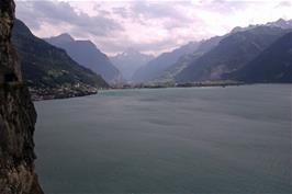 View back to Ausserdorf (left) and Seedorf/Altdorf on Lake Urn, from our late lunch stop at Alte Axenstrasse on Route 3