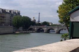 View to Pont Neuf and the Eiffel Tower on the way from Gare de Lyon to Gare du Nord in Paris