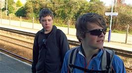 Callum and Ash on the platform at Camborne Station