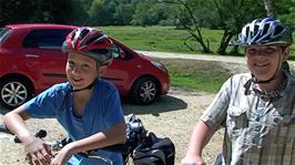 George and Dillan at Millyford Bridge car park. ready for cycling after our long car journey from Devon