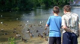 George and Dillan feed the ducks at Fordingbridge Park