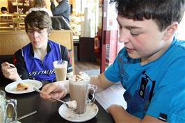 Ash and Lawrence enjoying Nile's bakery / café near St Austell