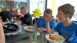 Well-deserved hot food at the Corner House Cafe, Watchet