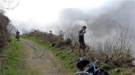 An unusual coastal mist has enveloped the coast path at Heddon's Mouth Cleve, 19.5 miles into the ride