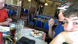 Will prepares to enjoy his scones at the Old Station House Inn, Blackmoor Gate
