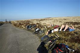 A welcome rest at Lang Combe Head, the highest road in Somerset at 478m