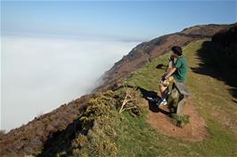 A layer of coastal fog covers the sea all the way along the coast to Lynton and beyond
