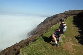 A layer of coastal fog covers the sea all the way along the coast to Lynton and beyond