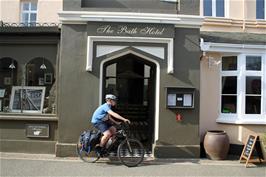 Dillan at the entrance to the Bath Hotel, Lynmouth