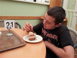 Dillan relishes his chocolate flake cheesecake at Fermoy's Garden Centre