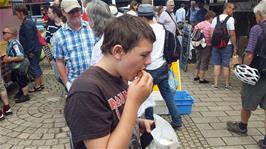Dillan discovers some excellent home-made flapjack at Totnes market