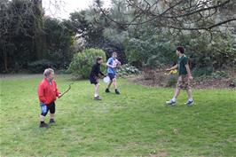 Stick combat in the gardens of the Hill House Nursery