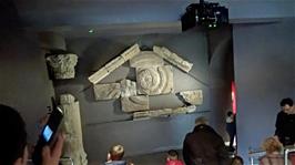 The Temple Pediment, originally located 15m above the courtyard at the front of the Temple of Sulis Minerva, looking down on visitors with its powerful imagery