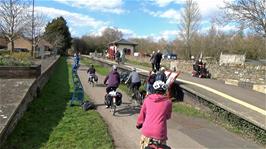 Riding through Warmley Railway Station on our way to the train at Bristol