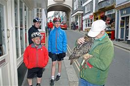 The owl attracts a lot of attention in Totnes main street