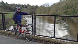 Tao on the Tarka Trail by Beam Weir, river Torridge, 11.9 miles into the ride