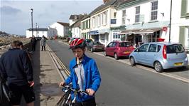 Dillan and George at Johns' Bakery, Instow, 19.1 miles into the ride