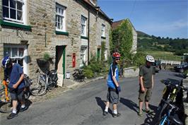 Leaving the Hawnby Tea Room near Hawnby Bridge after a very long refreshment stop, 10.2 miles into the ride