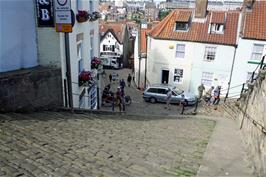 The stairs and steep cobbles that lead from the hostel to Henrietta Street, Whitby