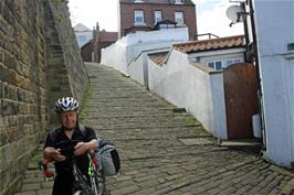 The steep cobbled path from the hostel to the town