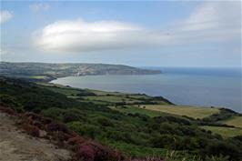 View back to Robin Hood's Bay from the railway path approaching Ravenscar