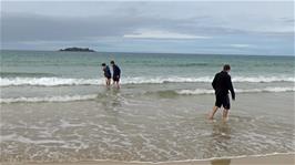 Taking the plunge at Harlyn Bay