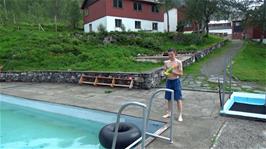 John heads down from the hostel to join George for a swim in the private pool at Mjølfjell Youth Hostel