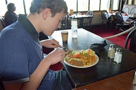 Dillan enjoys a cracking lunch at the Jamaica Inn, Bolventor