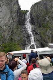 The ferry pulled over for passengers to view the waterfall