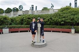 Jude and Dillan with the "Figure of an unborn child" in the children's playground below the bridge