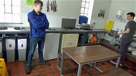 The self-catering kitchen at Edale Youth Hostel, accessed by walking across the snow from the hostel