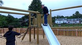 Jude and Dillan try out the equipment in Plockton play park