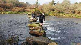Jude and Dillan negotiate the stepping stones at Week Ford