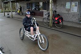 Dillan on the hand-operated tricycle at Parsley Hay
