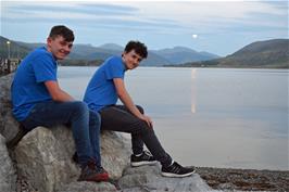 The moon sets on Dillan and Jude by Loch Broom, Ullapool