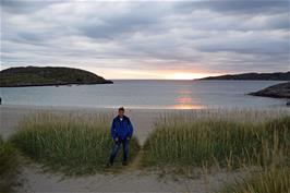 Michael on Achmelvich beach as the sunset nears