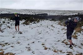 Jude and Dillan have a snowball fight near Venford Reservoir