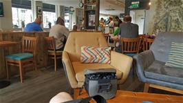 A very pleasant cafe stop at Esquires Coffee, Ambelside, for Dillan and Michael